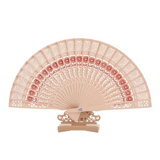 

Wooden Folding Fan with Hollow Ribs Chinese Japanese Style Vintage Hand Fan Portable Wedding Dance Party Decorative Handheld Fan B