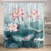 1 Tranquil Lotus Pond Shower Curtain - Elegant White and Pink with Lotus Flowers and Soft Watercolor Clouds, Polyester Fabric