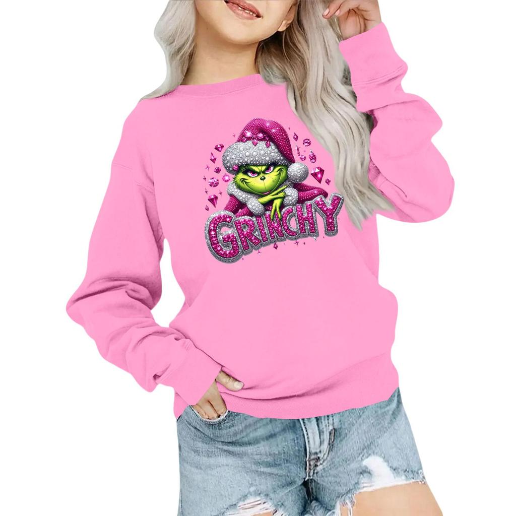 Kids' Fashion Loose-Fit Casual Long-Sleeve Christmas Print Oversized Crewneck Sweatshirt