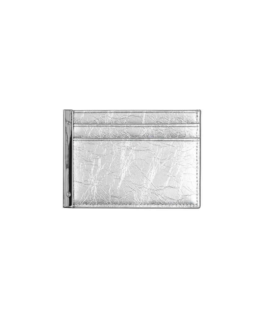Treemingbird Slim Metal Bar Cowhide Leather Card Wallet [ Silver ]