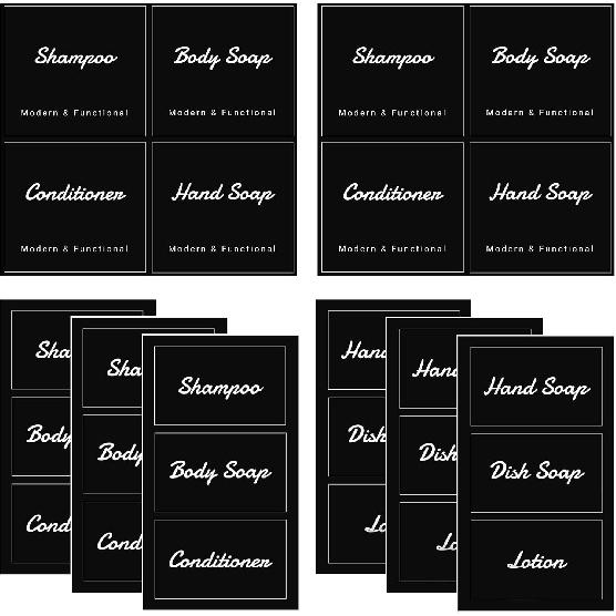 Suream Waterproof Labels for Plastic/Glass Bottles, Kitchen&Bathroom Stick Lable for Shampoo, Soap, Lotion, Conditioner, Home Organization, Soap