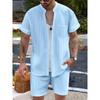 Men Casual Summer Short Sleeve Shirt And Shorts Henley Neck Pocket Beach Clothing Set