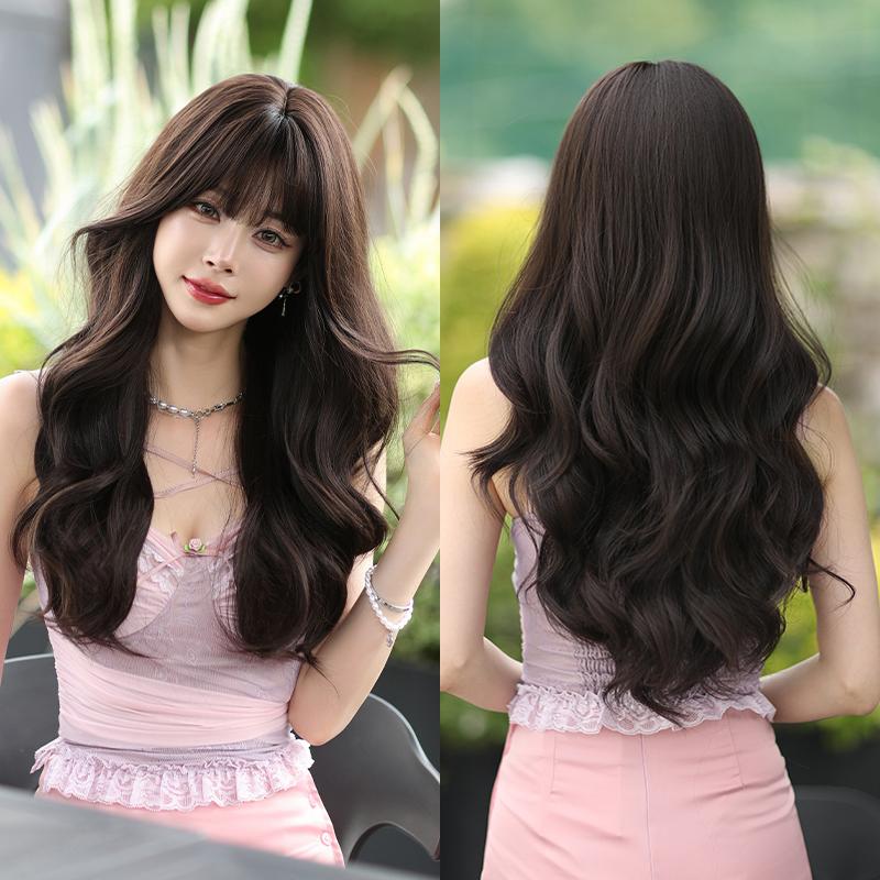 Professional  WIGS Long Body Wavy Sakura Pink Wig for Sweet Girl High Density Synthetic Loose Curly Hair Wig with Bangs Beginner Friendly