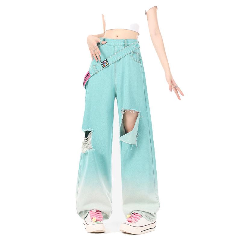 

Градиент допамина деним градиент рабочая одежда брюки для женщин в Майяр маленький свободный повседневный широкий прямой брюки L светло-синий