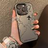 Silver Airplane Map Phone Case for Apple 17Pro iPhone Air 16/15/14/13/12