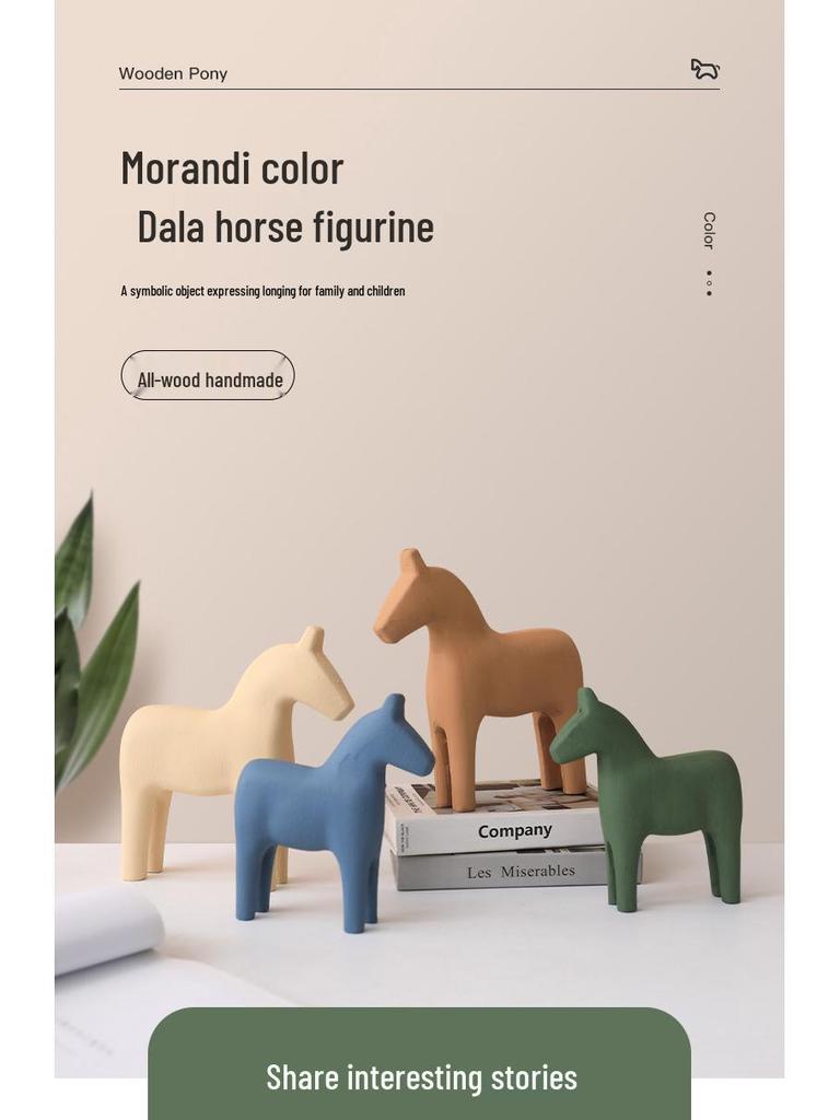 Adorno de Caballo de Madera Estilo Nórdico Morandi para Decoración de Hogar, Oficina o Sala de Estar