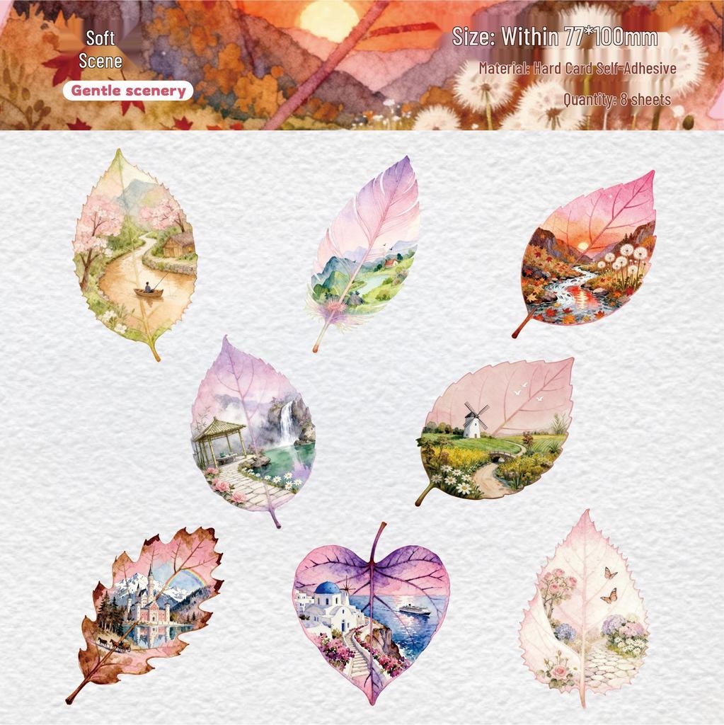 Retro Laub-Sticker-Pack: DIY Collage & Journal Deko, 6 Stile