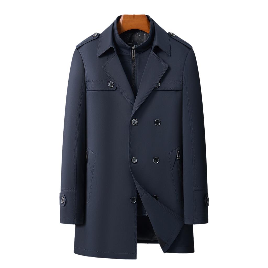 New Trench Coat Men's Medium and Long Jacket Winter High-end Thick Warm and Cold-proof Removal Liner Dad Outfit