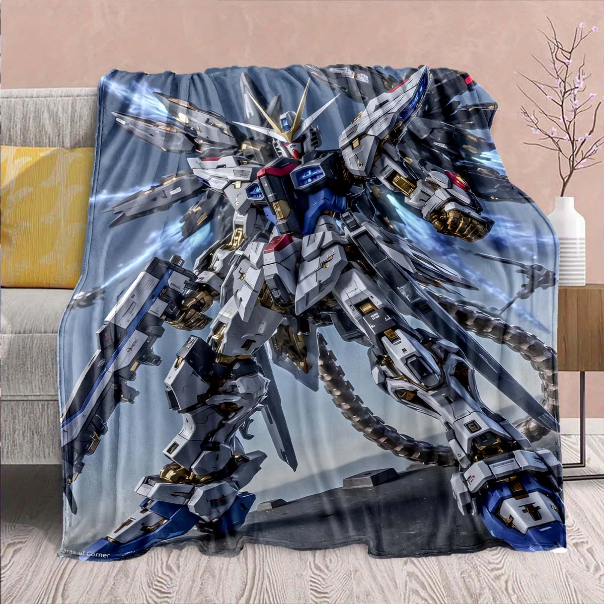 

Gundam Anime Flannel Blanket - Soft Warm Perfect for Sofa, Bedding Camping Travel Office Home Decor -QJY 75x90cm
