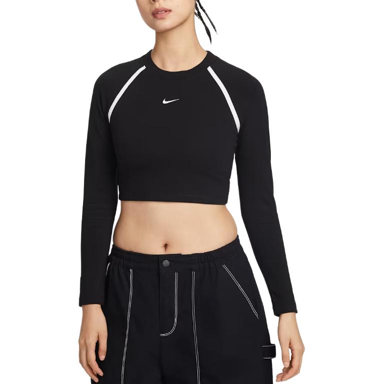 Nike Crop Tops Women s Black Crew Neck Moderate IF0339-010 M