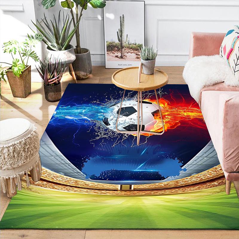 1Pc Soccer Ball Flames Rug, Office Carpet Indoor Outdoor Doormat, Non-Slip Soft, Living Room, Christmas Halloween Gift M929348