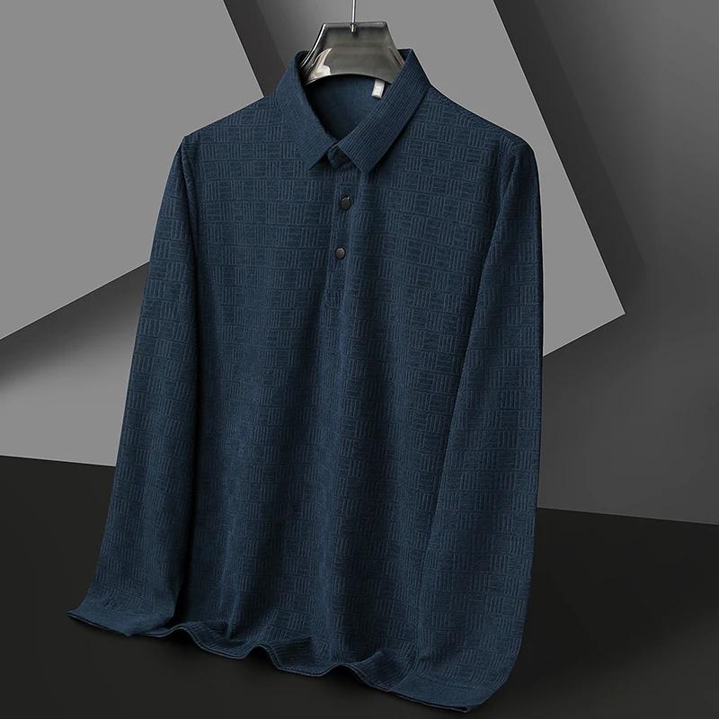 New Men'S Business Casual Long Sleeved Shirt Solid Color Polo Shirt Fashionable Breathable Comfortable Versatile Top
