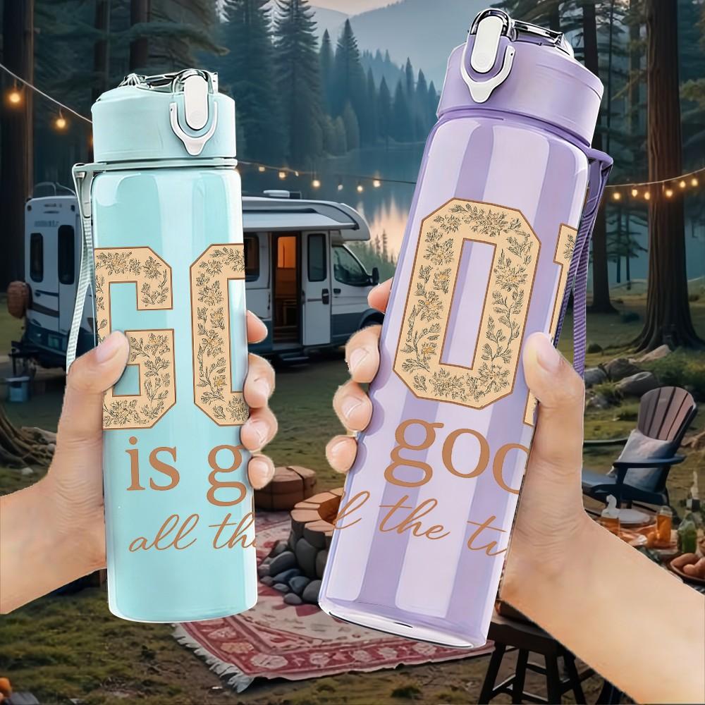 1PC God Is Good Quote 750ml Color Plastic Sports Water Bottle Leakproof Flip Straw Lid Suitable for Sports Office Home Use