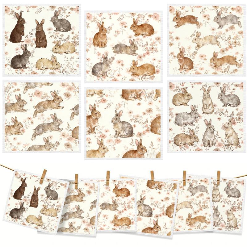 6PCS Cleaning Dishcloths Reusable Kitchen Dish Towels Rabbit Pattern Dishcloth Absorbent Lint Free Cloth Washable Duster Rags Tea Towels
