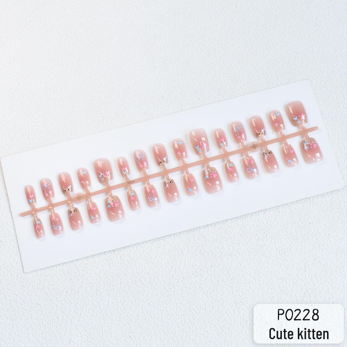 

P0228-230 Милые котята, Девочка, Нежно-розовые, Кошачий глаз, Съемные накладные ногти, 30 шт.