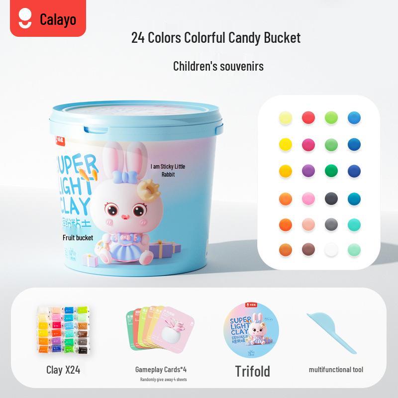 Caloyou 24-Color Non-Toxic Light Clay Creative DIY Candy Bucket for Kids
