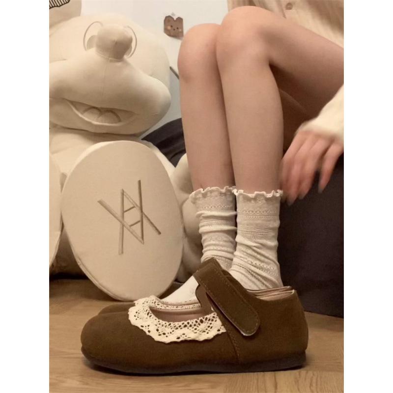 

Maillard platform Birkenstocks women s 2025 summer retro round head Mori shallow mouth lace versatile flat-soled single shoes autumn 35 абрикосовый