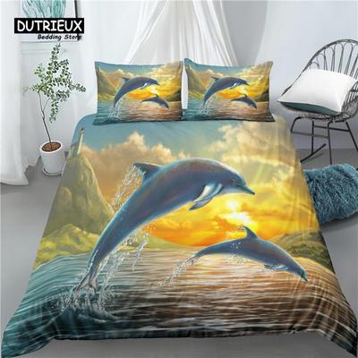 Maison Vie Luxe Impression Dauphin 3D 2/3 Pièces Housse de couette confortable Taie d'oreiller Ensemble de literie pour enfants Tailles Queen et King AU/UE/US