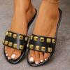 Fashion Plus Size Flat Slippers Women's Fashion Round Toe Open Toe Rivet Soft Sole Anti-Slip Wear-Resistant Roman Shoes