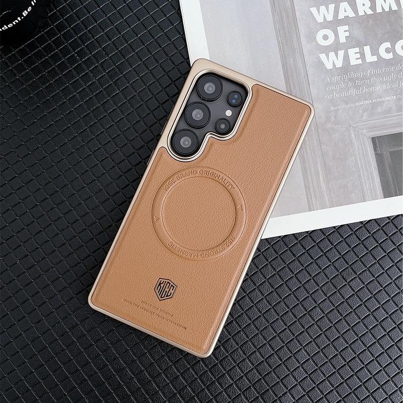 For Samsung Galaxy S23 S24 S25 Ultra Plus Case KIGC Style Series Strong Magnetism Wireless Charging Matte Leather Back Cover