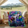 Custom Name Snoopy Flannel Fleece Blanket Cozy Warm Throw Blanket For Couch Bed Travel All Season Use
