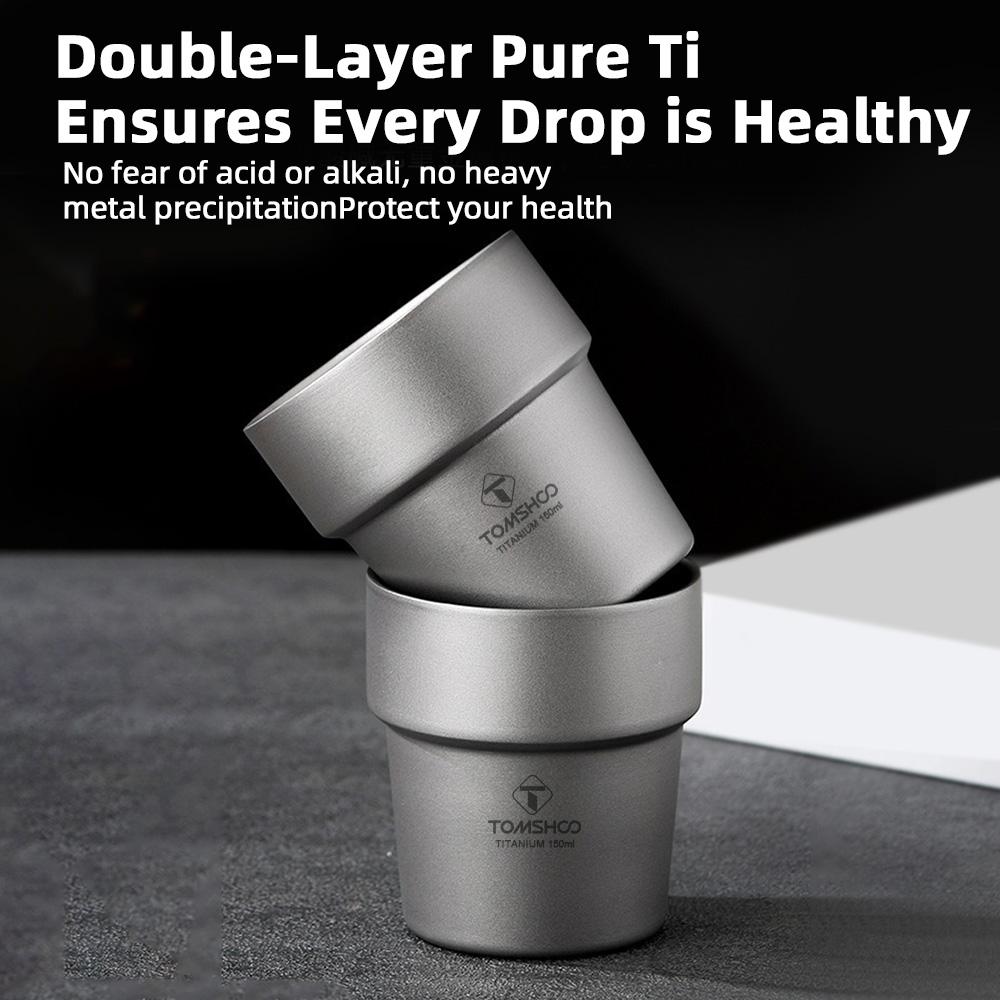 Camping Cup 150ml Ti Cup 99.6percent  Pure Ti Double-Layer Coffee & Wine Cup Outdoor Camping Picnic Little