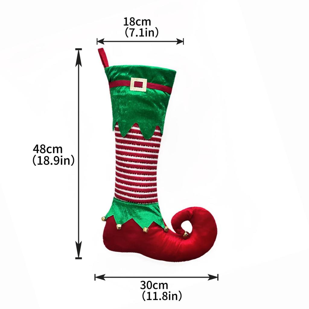 Elf Stocking with Bells - Christmas Tree Ornament & Decoration