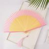 Classical Carved Bamboo Folding Fan Elegant Chinese Style Chinese Style Folding Fan with Random Tassel Retro Handheld Fan
