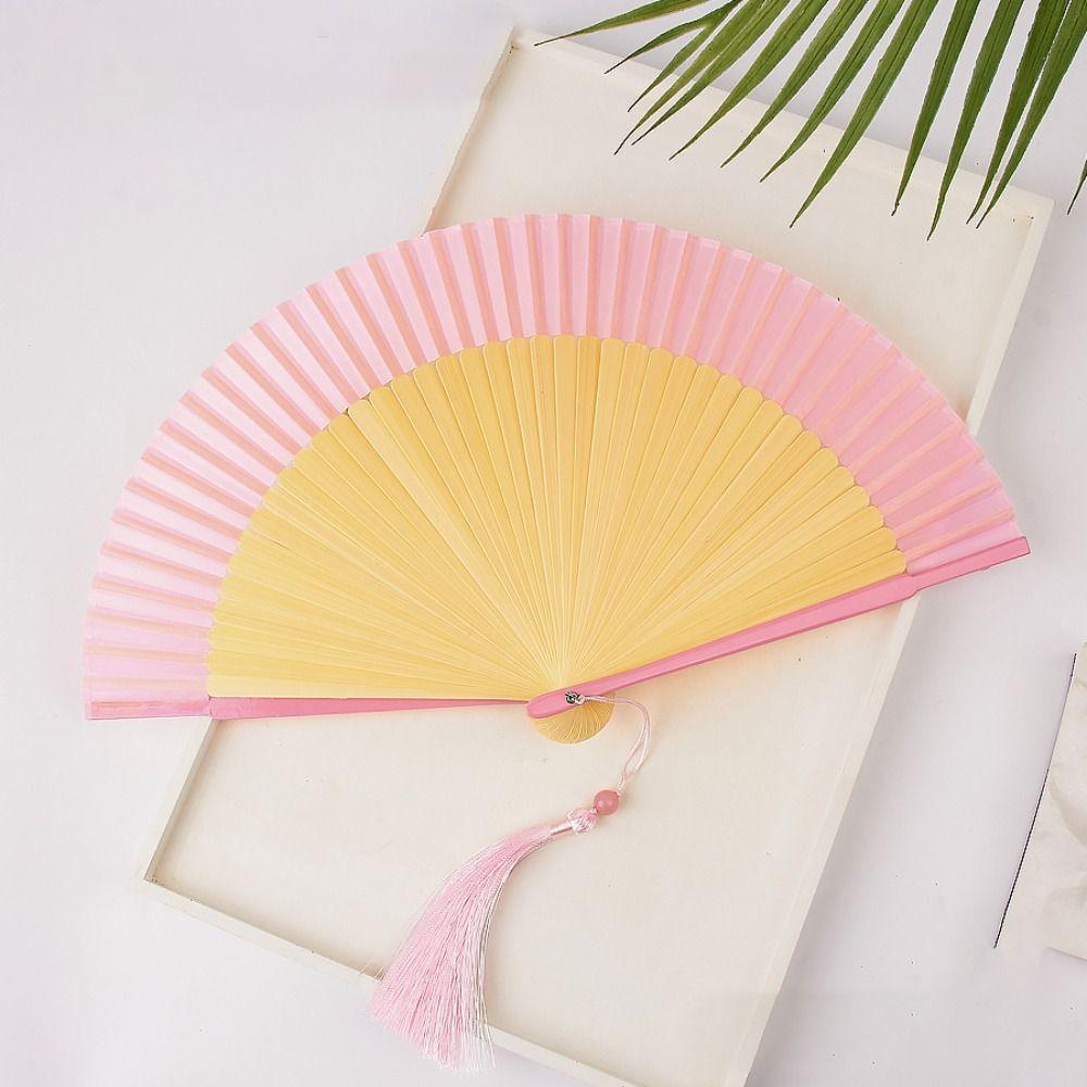 Classical Carved Bamboo Folding Fan Elegant Chinese Style Chinese Style Folding Fan with Random Tassel Retro Handheld Fan