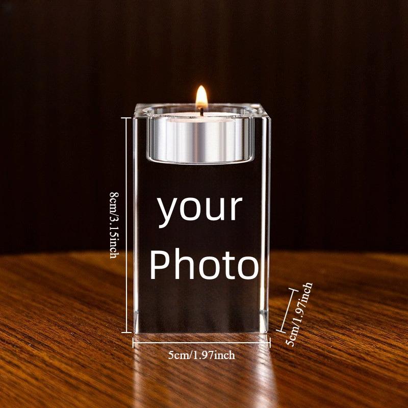 Custom Photo Candle Holder Glass Crystal Laser Engraving 3D Figure Photo Pet Photos Personalized Printing Eternity Souvenir Gift