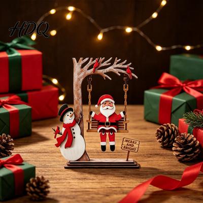 Desktop Holiday Table Decor 3D Wooden Santa Swing Tabletop Decor Snowman Christmas Ornament Scene Centerpiece Farmhouse Indoor Xmas Shelf