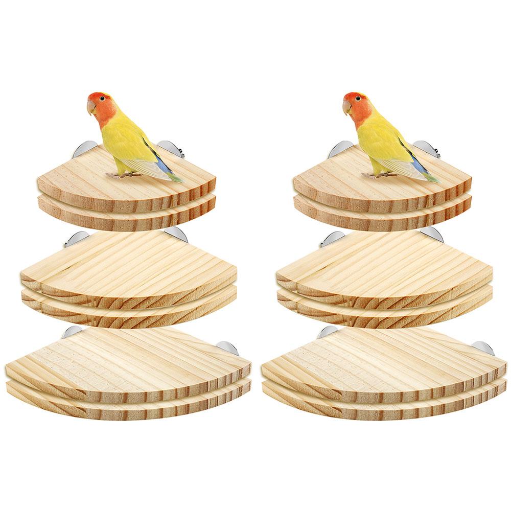 6Pcs/Set Fan-shaped Bird Parrot Wooden Stand Rack Parrot Perch Corner Shelf Bird Cage Accessory for Small Animal Hamster 3 Sizes