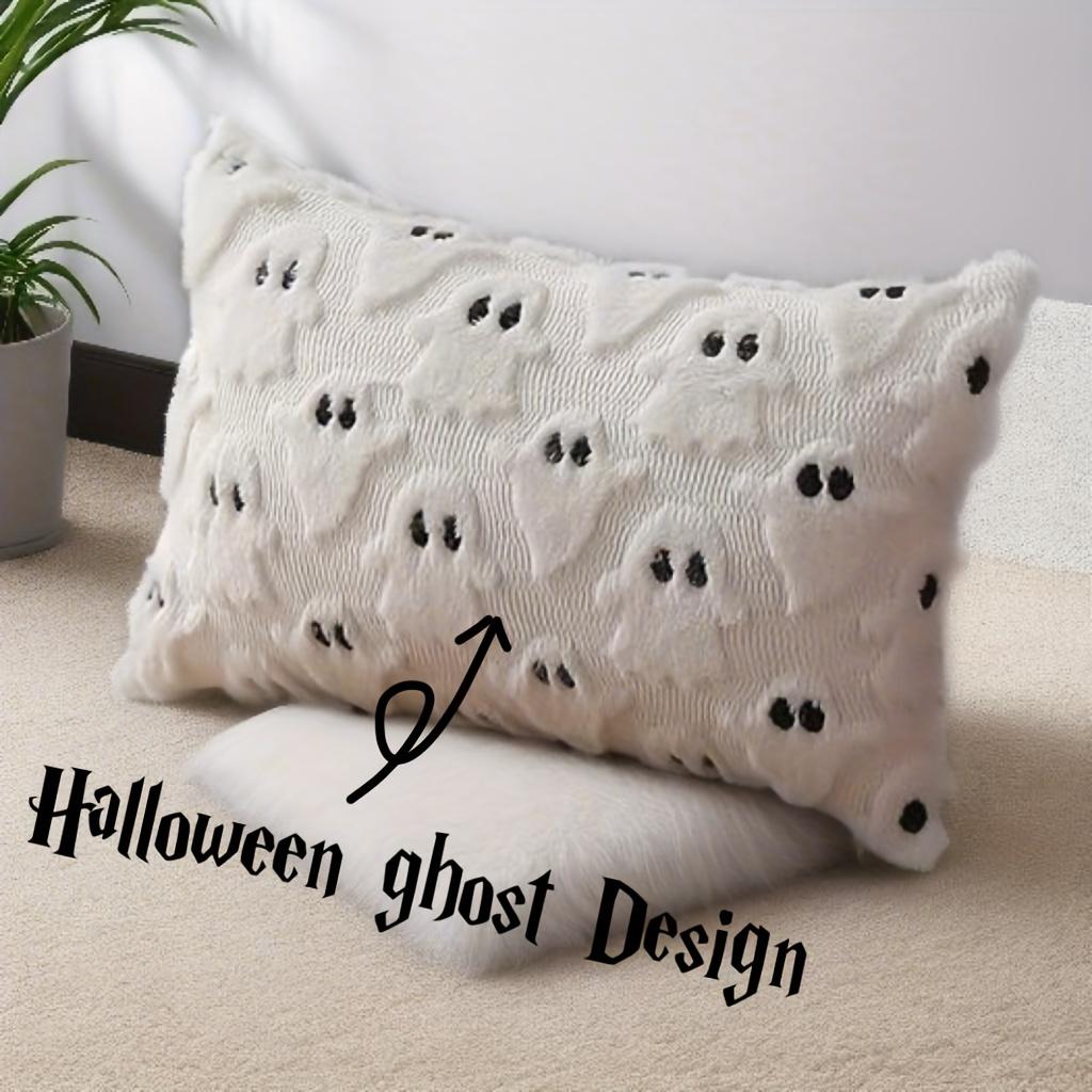 1/2pcs Halloween Plush Pillow Cover Pumpkin Ghost Pattern Cushion Case Festive Decor for Living Room Bedroom Throw Pillow Covers