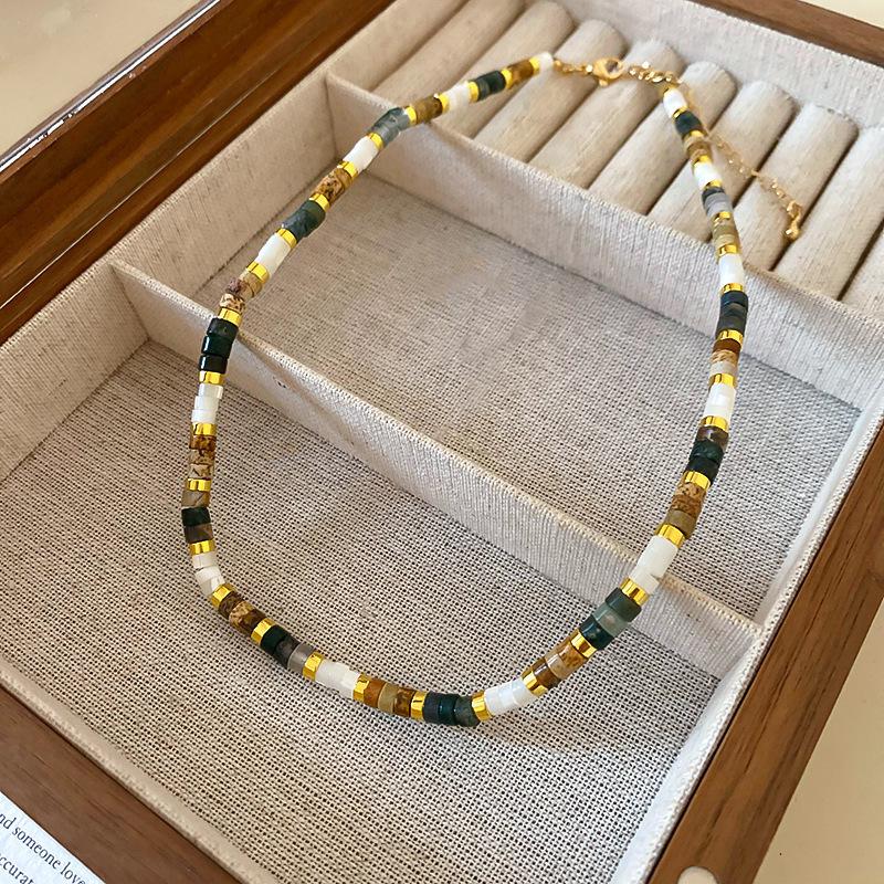 Summer dopamine stained glass crystal beaded necklace collarbone chain design sense niche item decoration