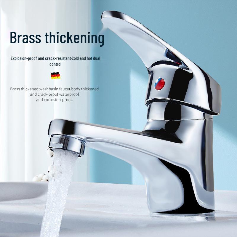 All-Copper Single Hole Hot and Cold Bathroom Countertop Basin Faucet