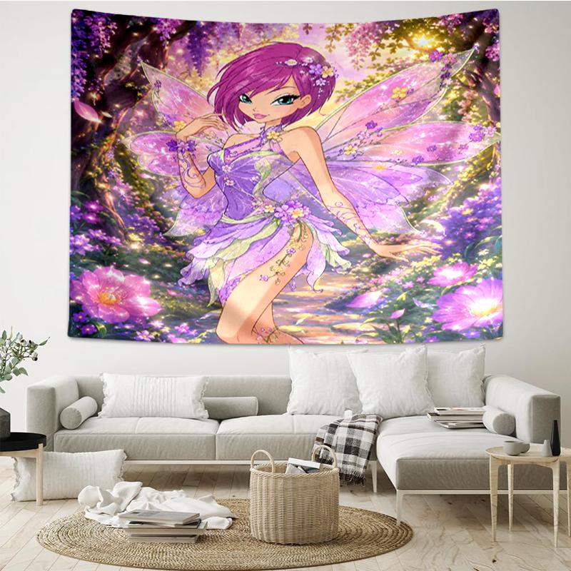 Winx Club Print Tapestry, Backdrop, Easy Setup, Ideal for Bedroom, Office & Living Room, with Aesthetic Wall Hanging Decor.