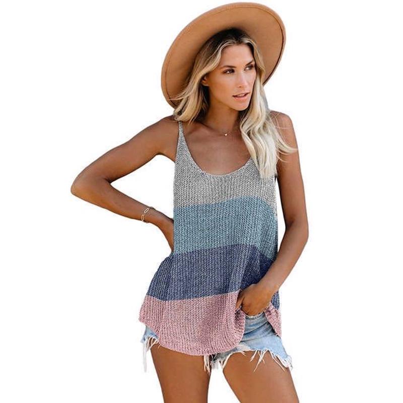 2026 Summer Women's Color Block Knit Tank Top, Round Neck Sleeveless Crochet Vest Cami for Casual Beach & Daily Wear