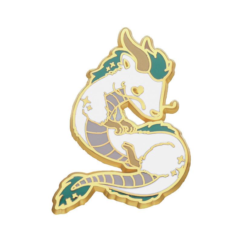 White Cartoon Playful Dragon Enamel Brooch Creative Anime Pin Distinctive Metal Embellishment