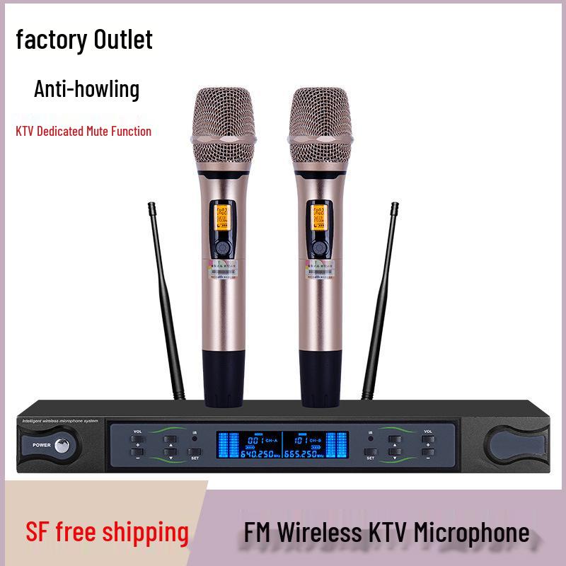 KTV Professional UHF Dual Handheld Wireless Metal Microphone for Stage Performance