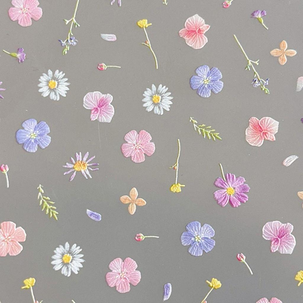 Embossed Realistic Dried Flower Nail Art Stickers - Japanese Style Graffiti Wildflowers