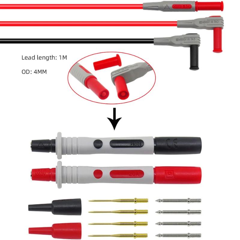 18-in-1 Multimeter Accessory Kit – P1308B Test Leads with Replaceable Probes for Lab/Field Repairs