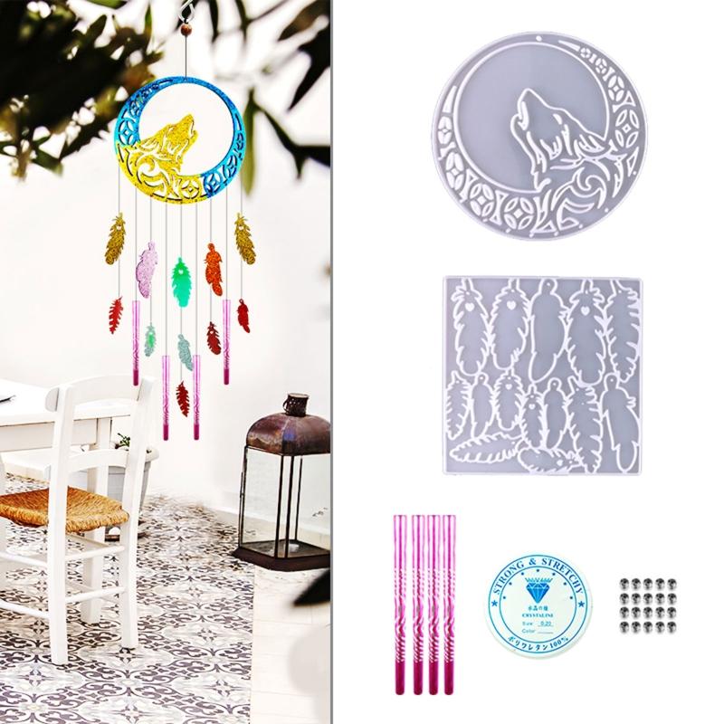 Wolf Feather Glossy Silicone Mold Wall-mounted Wind Chime Mold DIY Keychain Pendant Jewelry Epoxy Resin Crafting Mold