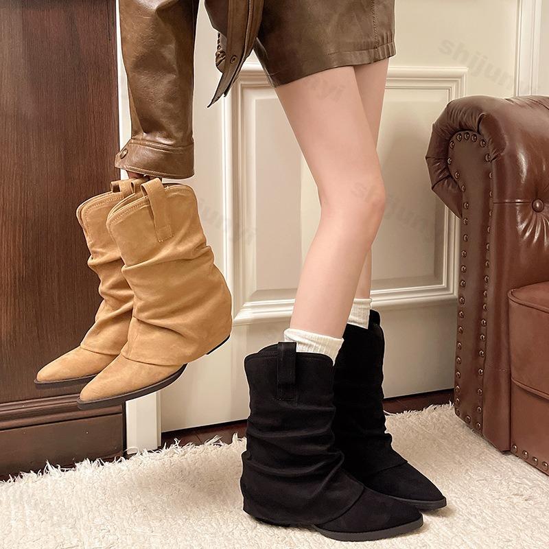 Women's Short Boots 2026 Autumn Winter Velvet High Heel Western Style Fashionable Ankle Boots for Ladies Spring Autumn Season