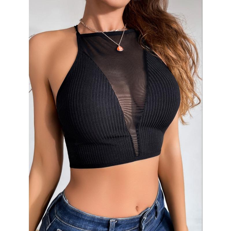 Women S Sexy Mesh Hollow Thin Strap Cross Soft Breathable Crop Tank Bra