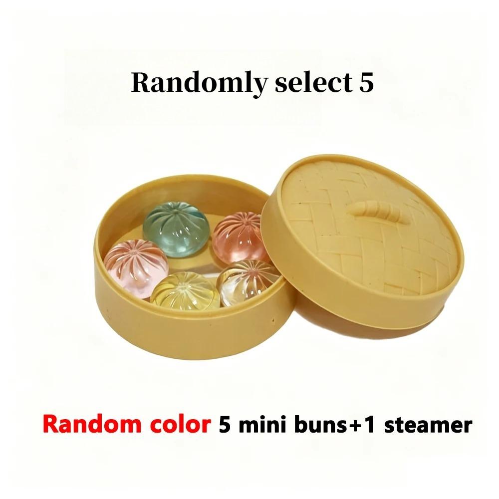 5Pcs Mini Dumplings with Steamer Bun Squeezable Toys Set Soft Stress Relief Crystal Squishy Fidget Sensory Toy Party Favors Gift