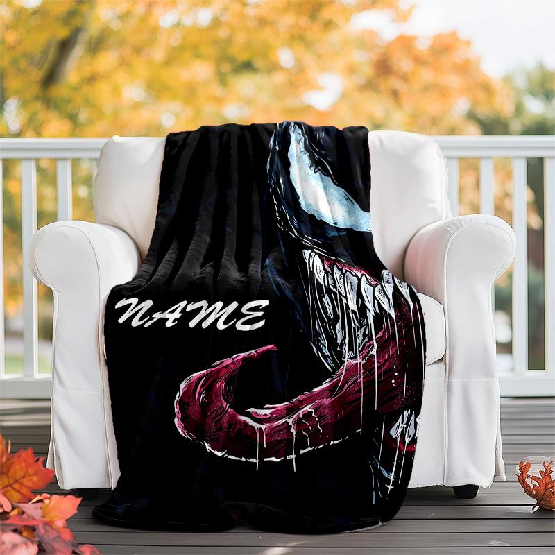 Customizable Venom Throw Blanket – Personalized Name, All-Season Cozy Snug Blanket, Machine Washable, Personalized Blanket
