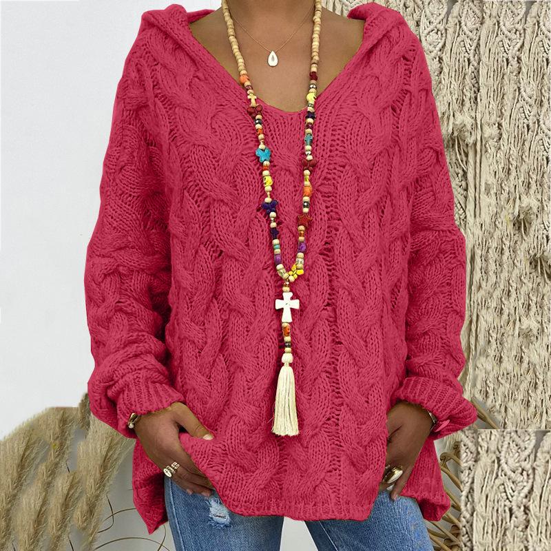 TIFICY Moda feminina casual outono inverno cor sólida estampa manga comprida suéteres com capuz