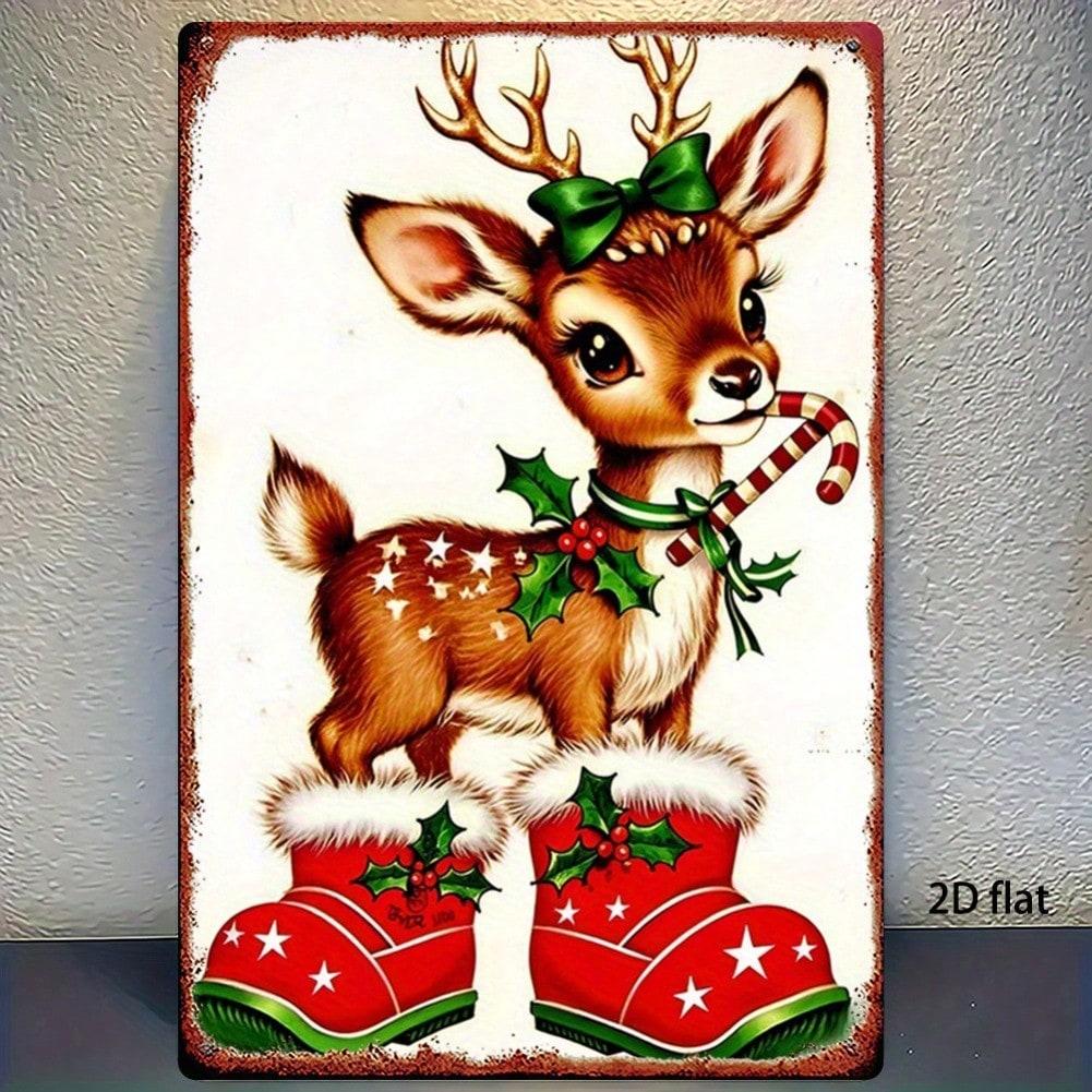 

[Brand] Christmas Reindeer Metal Tin Sign 8x12 Inch, 2D Flat Wall Art for Home Bar Garage Club Decor 20x30cm（7.8x11.8inch）