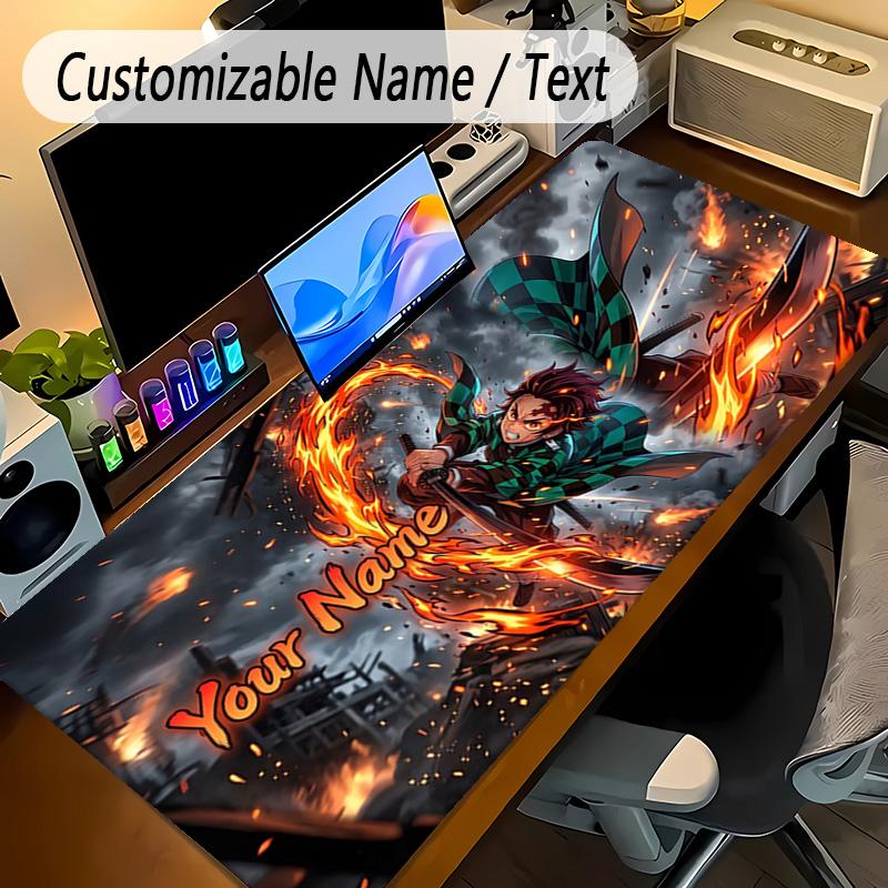 Großes Mauspaddämonenjäger Benutzerdefinierter Name Text Personalisierte Schreibtischmatte Rutschfeste Gaming-Matte