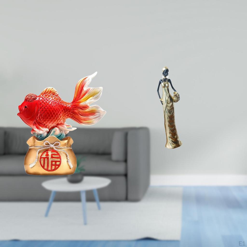 Chinese Feng Shui Koi Fish Statue And African Tribal Lady Sculpture Desktop Decoration for Office